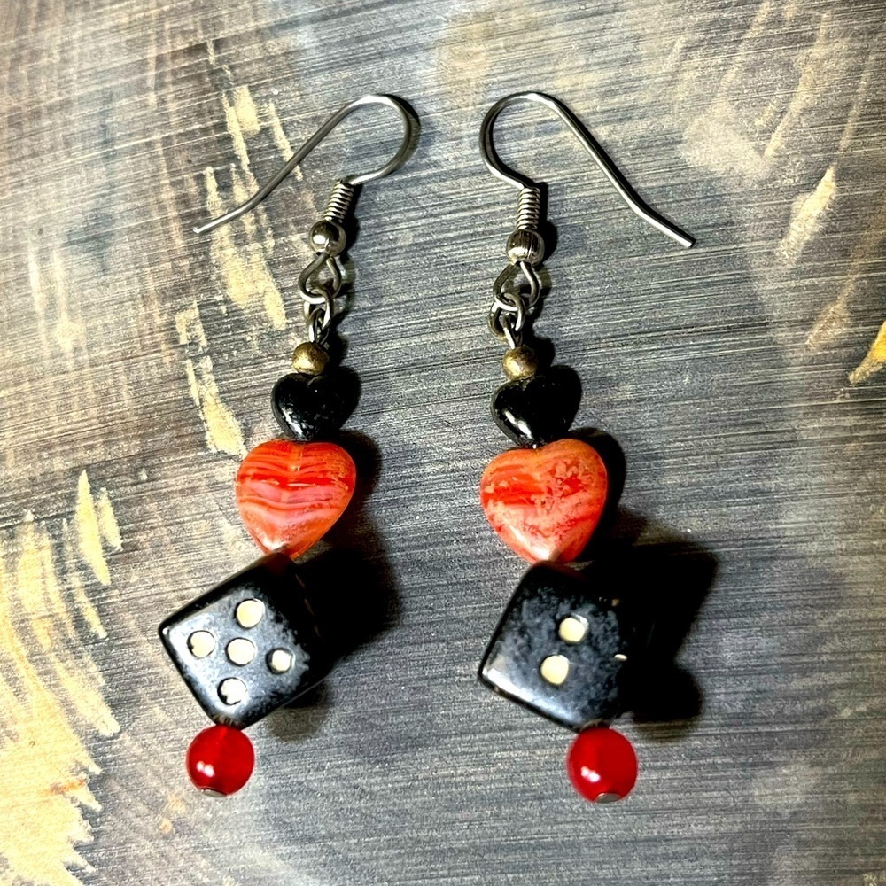 Lucky Dice Black/ Red Stone Earrings